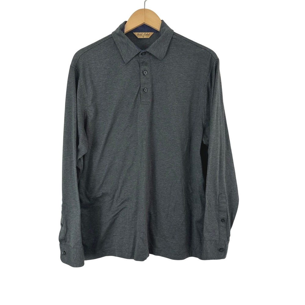 Roundtree & Yorke Polo Shirt Mens M Gold Label Casual Cotton Gray Long Sleeve